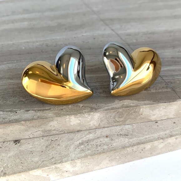 NEW~ Anthropologie Mixed Metal Heart Earrings - Picture 8 of 8